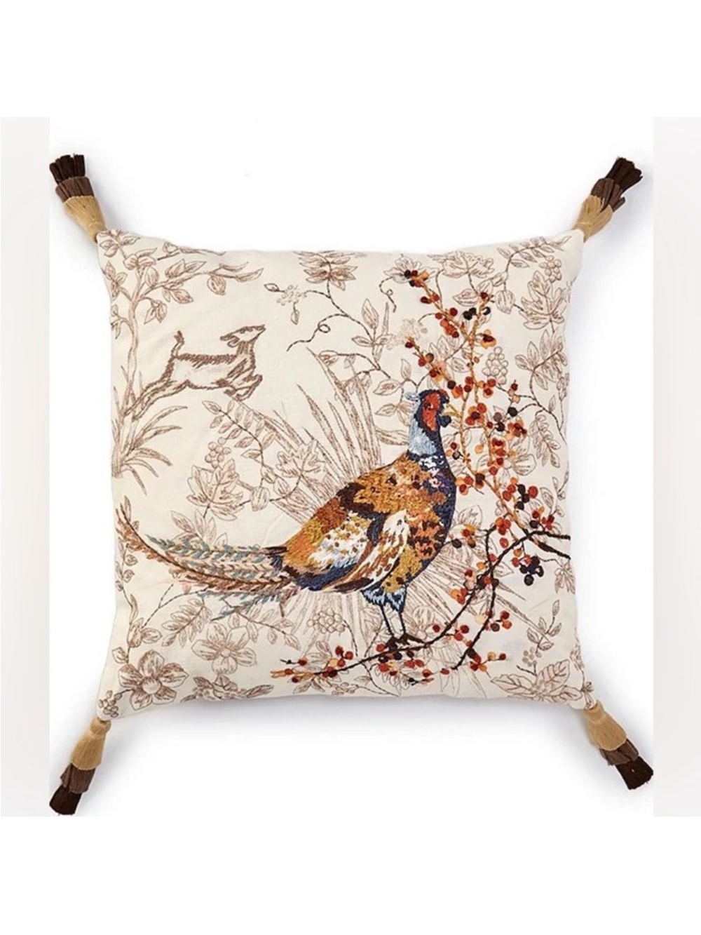 NWT Southern Living Pillow Embroidered Turkey Thanksgiving Cottagecore Woodland